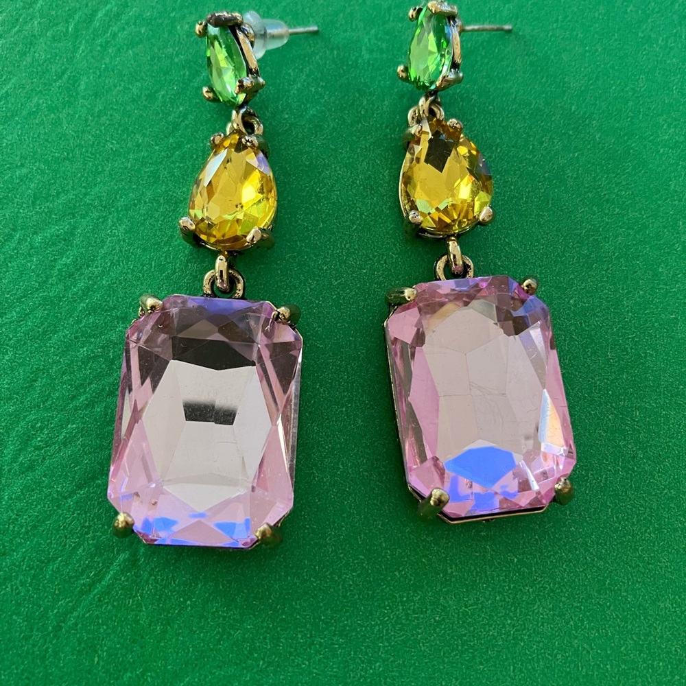 Elegant Pink, Yellow and Green Drop Earrings